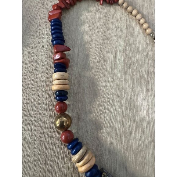 Vintage Murano Venetian Millefiori Beaded Necklace With Red & Blue Accents 16" - Picture 5 of 9